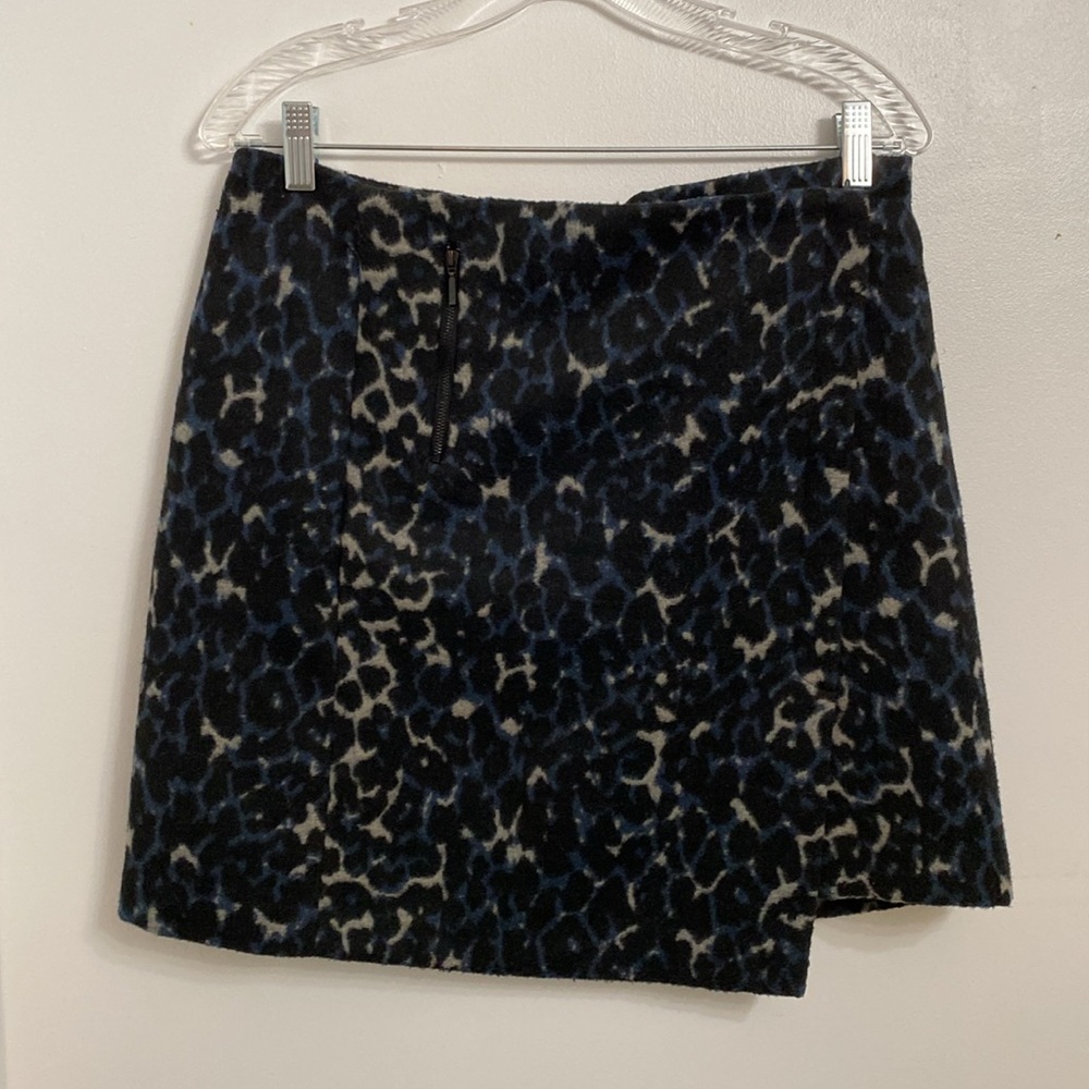 Dalia Mini Skirt Women’s 8 Blue Black Fur Animal print Tailored Asymmetrical